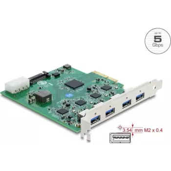 Delock PCI Express x4 plėtimo kortelė su 4 x USB 5 Gbps USB Type-A Quad Channel
