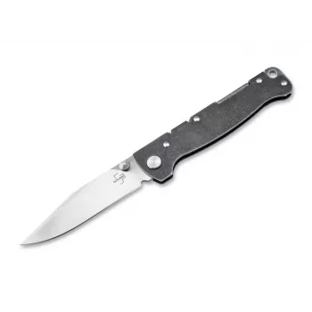 Böker Plus Atlas Clippoint TS D2 sulankstomas peilis, Stonewash nerūdijančio plieno rankena, D2 geležtė, Frame Lock, EDC kišeninis peilis