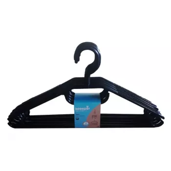 KEEEPER Arvid plastikiniai drabužių pakabukai, 10 vienetų rinkinys, 40 x 22 x 6,2 cm, juodi