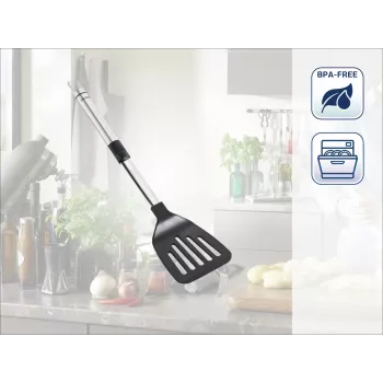 LEIFHEIT ProLine nailoninė mentelė su nerūdijančio plieno rankena, 33 cm, juoda