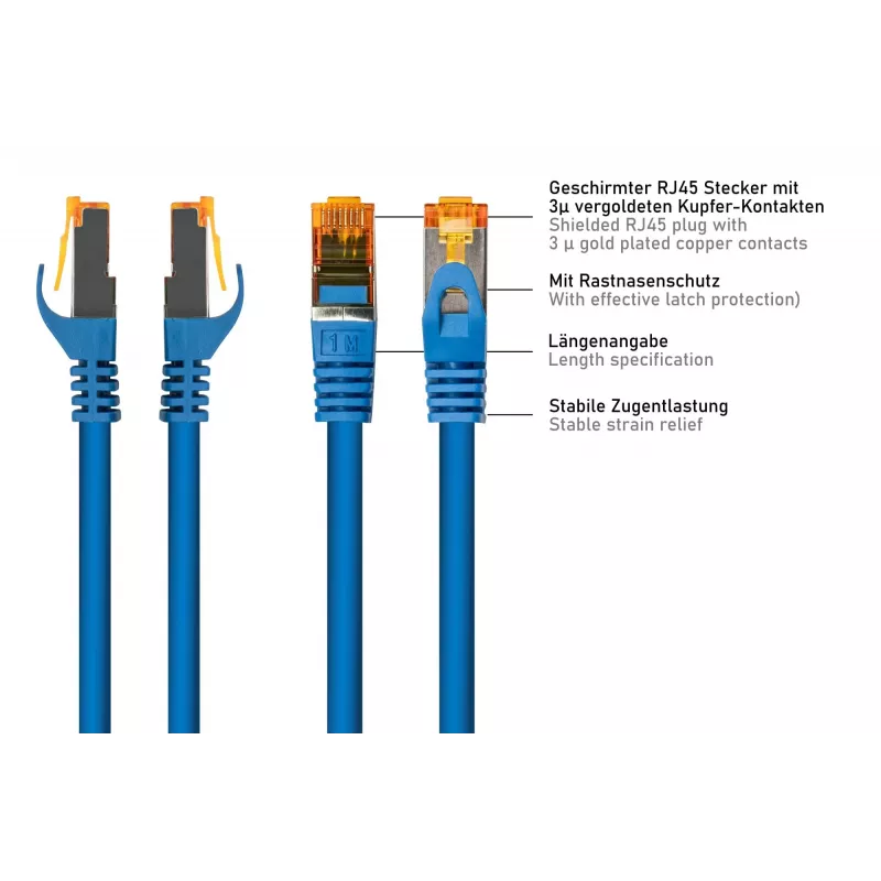 KABELMEISTER Cat.7 S/FTP tinklo kabelis, RJ45, TPE be halogenų, mėlynas, 1m