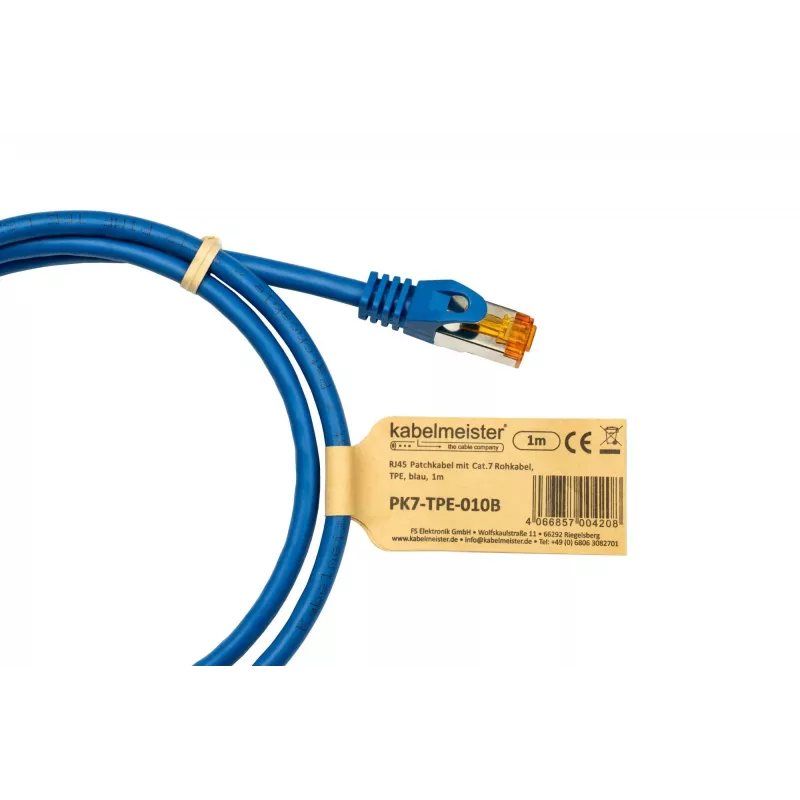 KABELMEISTER Cat.7 S/FTP tinklo kabelis, RJ45, TPE be halogenų, mėlynas, 1m