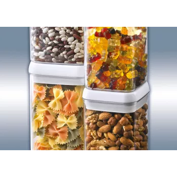 LEIFHEIT Fresh&Easy maisto laikymo indas 1,2 L, hermetiškas, be BPA, permatomas su baltu/pilku dangteliu