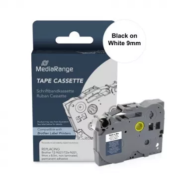 MediaRange etikečių juostos kasetė Brother TZ-N221/TZe-NX221, 9mm x 8m, juoda ant baltos