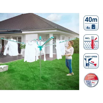 LEIFHEIT Linomatic 400 Easy rotacinė skalbinių džiovykla 40 m, aliuminis, sidabrinė/mėlyna