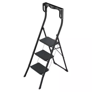 HAILO K77 ComfortLine sulankstoma laiptelė, 3 pakopos, aliuminis, apsauginė rankena, juoda, 150 kg