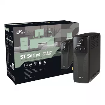 FSP ST 850 bokštinis 850VA 510W linijinis-interaktyvus UPS su RJ45 apsauga ir 4 Schuko lizdais