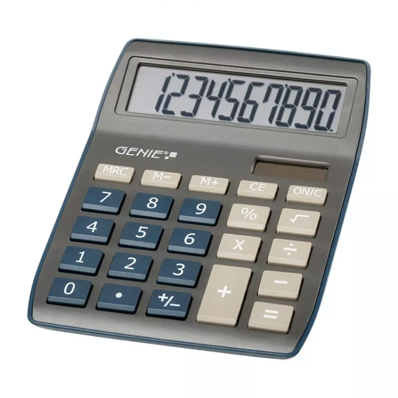 Genie 840 DB stalinis skaičiuotuvas su pakreipiamu ekranu, 10 skaitmenų, mėlynas/pilkas, AC ir baterija