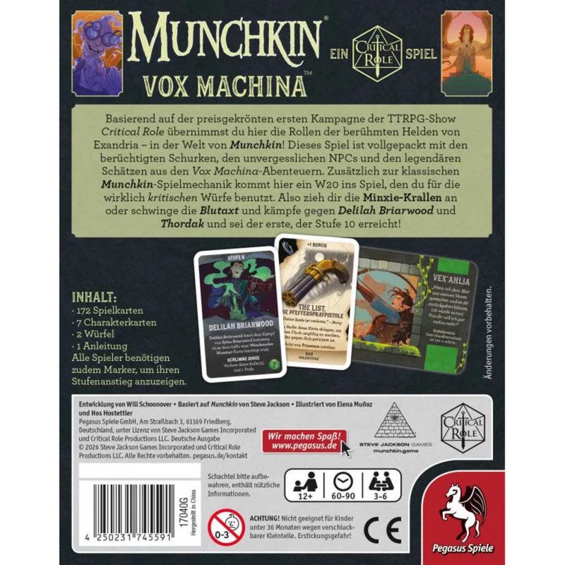 PEGASUS Munchkin Vox Machina - Critical Role kortų žaidimas