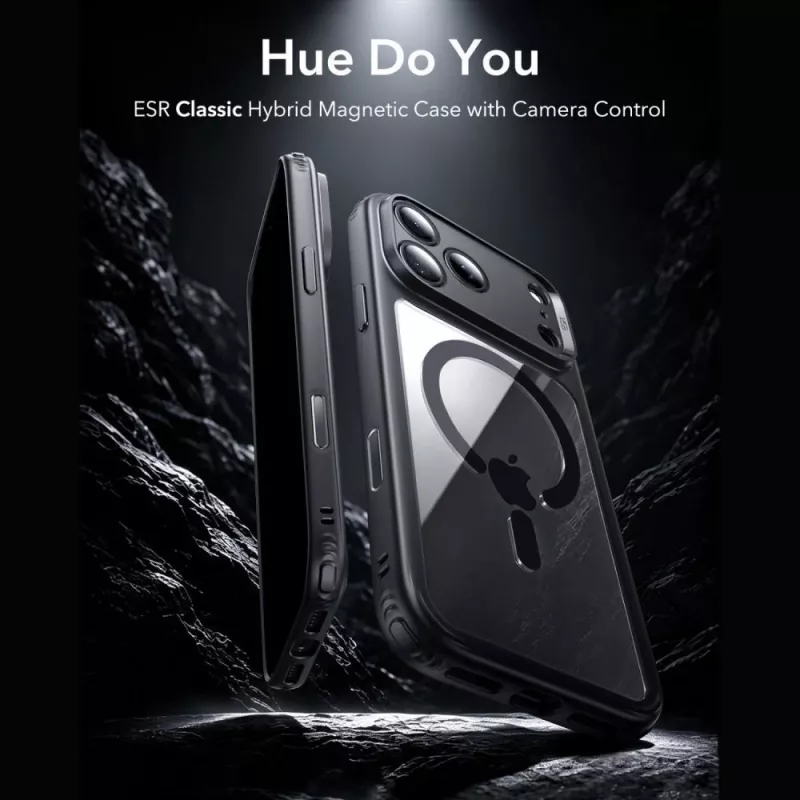 ESR Classic Hybrid MagSafe ir grūdinto stiklo dėklas iPhone 17 Pro Max / 18 Pro Max - permatomas su juodu rėmeliu