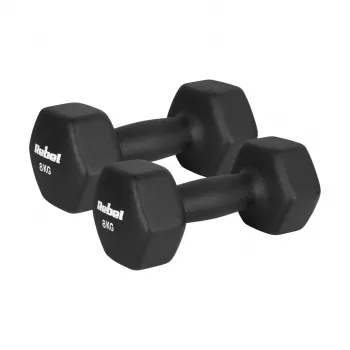 REBEL ACTIVE ketaus neopreno šešiakampiai hanteliai, rinkinys 2x8kg, tamsiai pilki