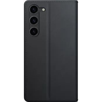 3mk Wallet Case Samsung Galaxy S23 5G - juodas ekologinės odos folio dėklas su kortelių skyriais, stovu ir magnetine užsegimo sagtimi
