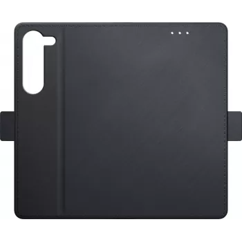 3mk Wallet Case Samsung Galaxy S23 5G - juodas ekologinės odos folio dėklas su kortelių skyriais, stovu ir magnetine užsegimo sagtimi