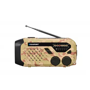 Blaupunkt ER10DC avarinis radijas su saulės baterija, rankiniu generatoriumi, power bank funkcija, LED žibintuvėliu, SOS sirena, AM/FM, Desert Camo