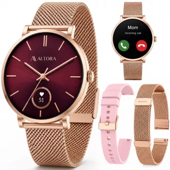 3MK PROTECTION Išmanusis laikrodis Altora Vivid Lady – AMOLED, širdies ritmo matuoklis, SpO2, IP68, rausvas silikoninis dirželis