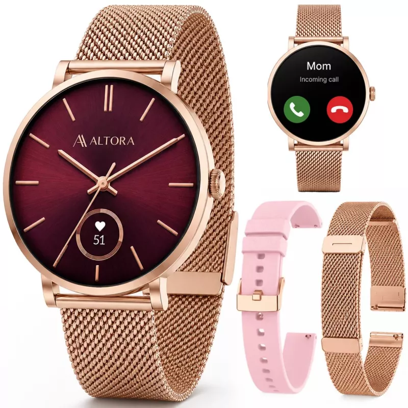 3MK PROTECTION Išmanusis laikrodis Altora Vivid Lady – AMOLED, širdies ritmo matuoklis, SpO2, IP68, rausvas silikoninis dirželis