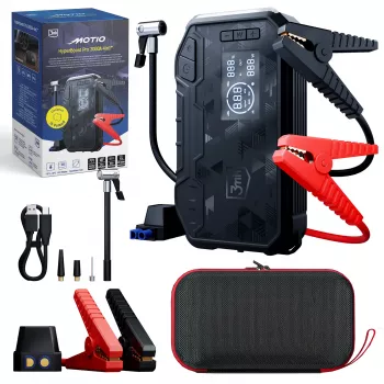3MK Motio HyperBoost Pro 3000A 4-in-1 Jump Starter su Smart Start kabeliais, LED žibintuvėliu, power bank ir oro kompresoriumi