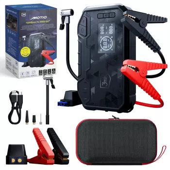 3MK Motio HyperBoost Pro 3000A 4-in-1 Jump Starter su Smart Start kabeliais, LED žibintuvėliu, power bank ir oro kompresoriumi