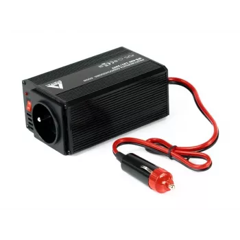 AZO Digital IPS-400 400W 12V DC į 230V AC modifikuotos sinusoidės įtampos keitiklis su Schuko lizdu, akumuliatoriaus spaustukais ir cigaretės žiebtuvėlio kištuku