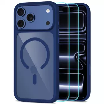 TECH-PROTECT MagOne MagSafe dėklas + grūdinto stiklo apsauga 2 vnt. iPhone 17 Pro / 18 Pro tamsiai mėlynas/permatomas