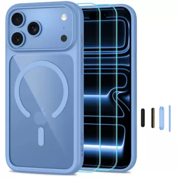 TECH-PROTECT MAGONE MagSafe permatomas dėklas su 2 vnt. grūdinto stiklo ekrano apsauga iPhone 17 Pro Max / 18 Pro Max - šviesiai mėlynas