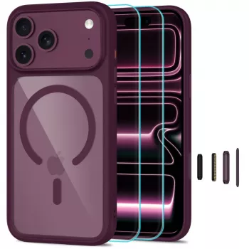 TECH-PROTECT MagOne MagSafe dėklas + grūdinto stiklo 2 paketas iPhone 17 Pro / 18 Pro – Dark Cherry/Clear