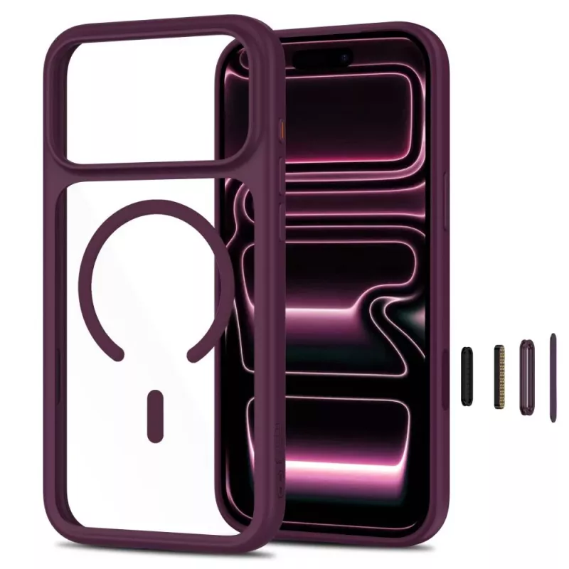 TECH-PROTECT MagOne MagSafe dėklas su grūdinto stiklo ekrano apsauga, 2 dalių rinkinys, skirtas iPhone 17 Pro Max / 18 Pro Max - Dark Cherry/Clear