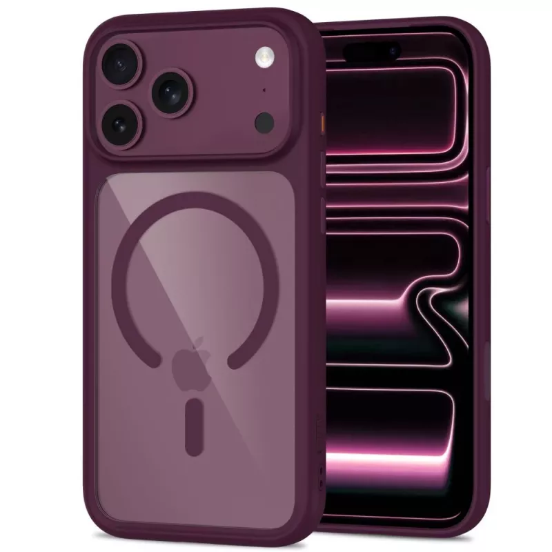 TECH-PROTECT MagOne MagSafe dėklas su grūdinto stiklo ekrano apsauga, 2 dalių rinkinys, skirtas iPhone 17 Pro Max / 18 Pro Max - Dark Cherry/Clear