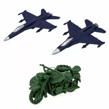 LEAN TOYS Military Set kareivių figūrėlės, karinės transporto priemonės, bokštas su priedais, 72 vnt.