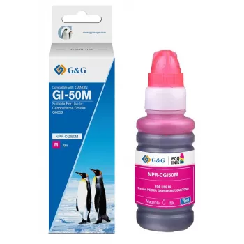 G&G rašalo papildymo buteliukas Canon GI-50 rausvos spalvos (70 ml) - pigmentinis rašalas, suderinamas su 3404C001