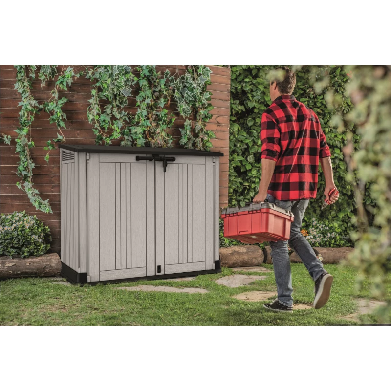 Keter Store It Out Midi Prime lauko sandėliukas, pilkas-juodas, 132x71,5x113,5 cm