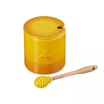 LE CREUSET medaus puodas su šaukštu 420 ml, keramika, geltonas