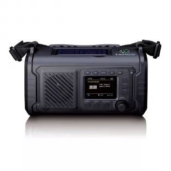 Lenco PDR-055 avarinis radijas DAB+ FM su saulės baterija, rankiniu generatoriumi, USB-C, 2000 mAh power bank, žibintuvėliu, SOS, IPX4