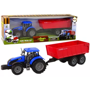 LEAN TOYS traktorius su priekaba, žemės ūkio transporto priemonė, ūkis, mėlynas