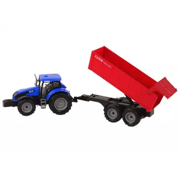 LEAN TOYS traktorius su priekaba, žemės ūkio transporto priemonė, ūkis, mėlynas
