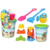 LEAN TOYS smėlio žaislų rinkinys su kibiru, smėlio malūnėliu, laistytuvu ir spalvotomis formelėmis
