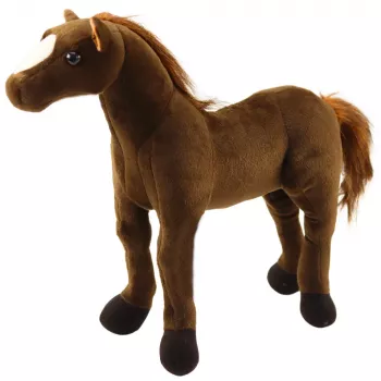LEAN TOYS Pliušinis arklys maskotė – tamsiai rudos spalvos, 40cm x 37cm