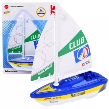LEAN TOYS Sailboat Water Boat akumuliatorinis vandens laivas su turbinos pavara, mėlynas