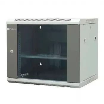 EMITER EM/AP6409 9U sieninis tinklo spintos 19 colių 600x450x500 mm pilka, grūdinto stiklo durelės, užrakinama