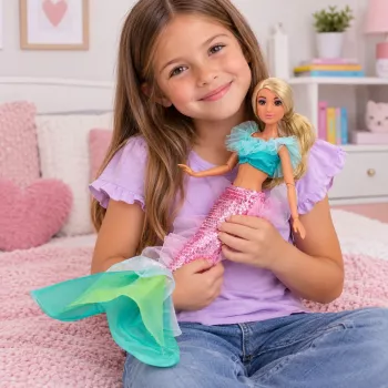 LEAN TOYS Anlily undinėlės lėlė su reversinėmis blizgučių uodega, veidrodėliu ir šukomis