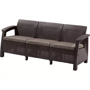 KETER Corfu Love Seat Max ruda trijų vietų sodo sofa