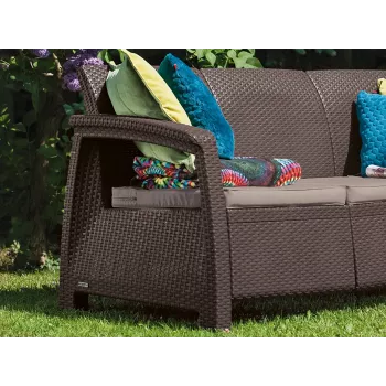 KETER Corfu Love Seat Max ruda trijų vietų sodo sofa