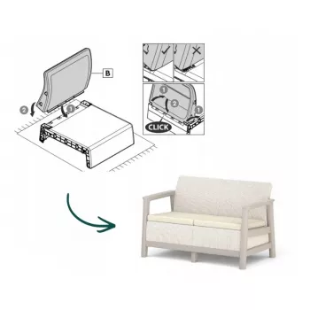 KETER Sodo sofa dvivietė Scandi Linea 2 vietų sofa pebble pilka/šviesiai smėlio spalvos