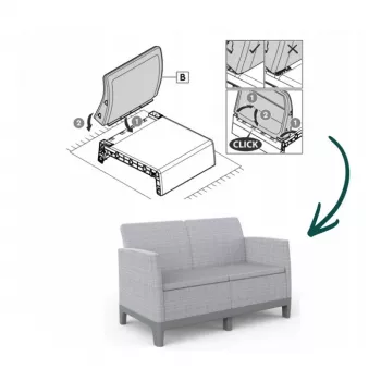 KETER Scandi Form dvivietė sodo sofa, šviesiai pilka/tamsiai plieno pilka