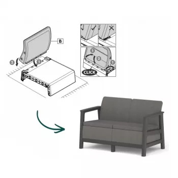 KETER sodo sofa dvivietė Scandi Linea 2 vietų sofa pilka