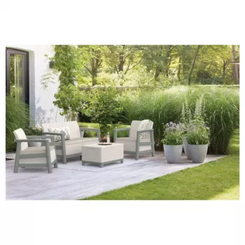 KETER sodo baldų rinkinys Scandi Linea 2 vietų rinkinys, pebble grey/sage green stone tone