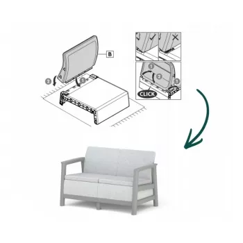 KETER sodo sofa dvivietė Scandi Linea 2 vietų sofa šviesiai pilka/tamsiai plieno pilka