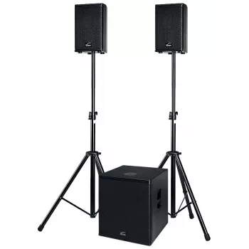 ACT SOL8SISAS Solton ACT SAT aktyvi 2.1 PA sistema, 1000W RMS, su 15 colių žemų dažnių garsiakalbiu ir 8 colių palydovais