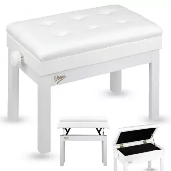 V-TONE PB2 WH reguliuojamo aukščio pianino kėdė, balta