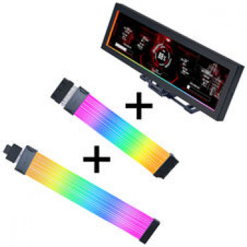 Lian Li Visual Upgrade Kit Strimer Wireless 24-Pin RGB pagrindinės plokštės kabelis, valdiklis + 12V-2x6 GPU kabelis Wide & 8,8 colio universalus ekranas - juodas